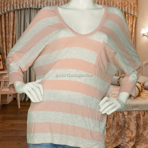 Bodeaux Pink Stripe Heathered Top w/ Pocket Detail L - Picture 1 of 6